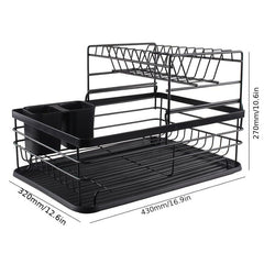 2 Tier Stainless Steel Dishes Drying Rack with Drain Board