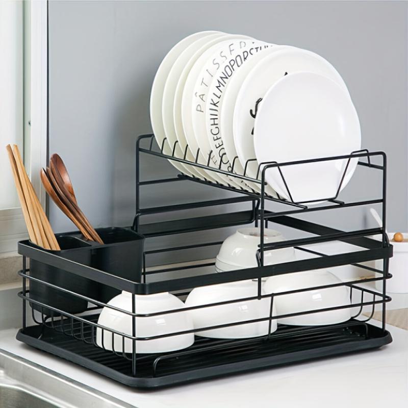 2 Tier Stainless Steel Dishes Drying Rack with Drain Board