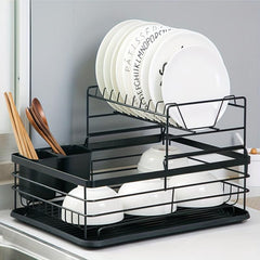 2 Tier Stainless Steel Dishes Drying Rack with Drain Board
