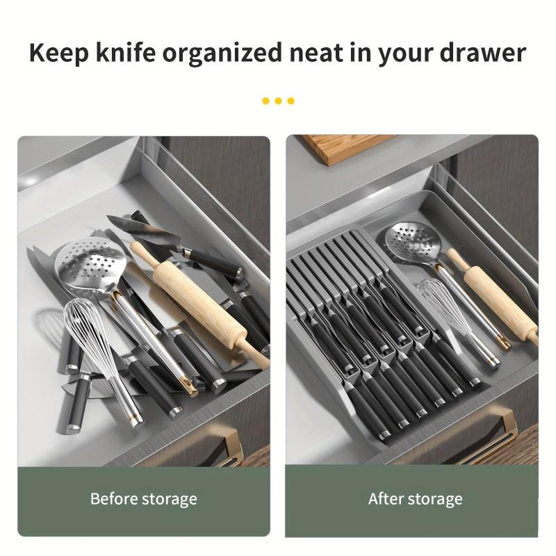 2 Tier Block with Storage Tray Organize 11 Knives & Flatware in Gray