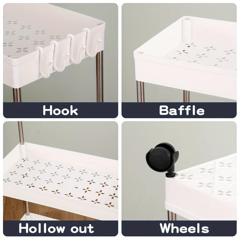 3 Tier Storage Cart With Handle Mobile Shelving Unit Organizer