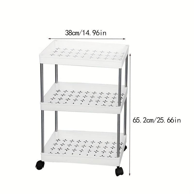 3 Tier Storage Cart With Handle Mobile Shelving Unit Organizer
