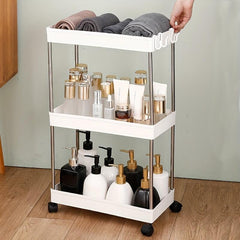 3 Tier Storage Cart With Handle Mobile Shelving Unit Organizer