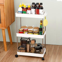 3 Tier Storage Cart With Handle Mobile Shelving Unit Organizer