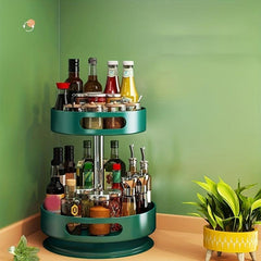 2 Layer Rotating Seasoning Bottle Rack Storage Tray Kitchen Spice Rack Organizer