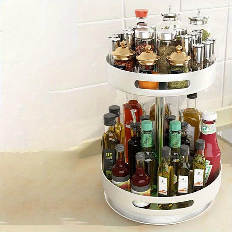 2 Layer Rotating Seasoning Bottle Rack Storage Tray Kitchen Spice Rack Organizer