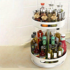 2 Layer Rotating Seasoning Bottle Rack Storage Tray Kitchen Spice Rack Organizer