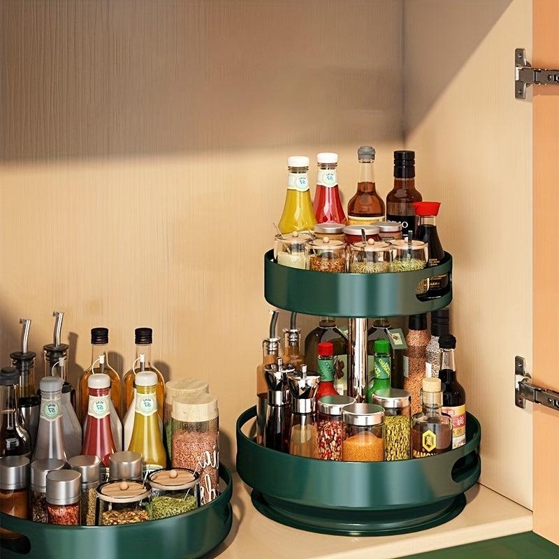 2 Layer Rotating Seasoning Bottle Rack Storage Tray Kitchen Spice Rack Organizer