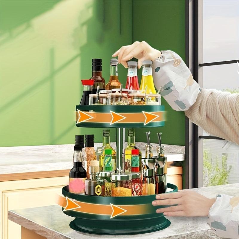 2 Layer Rotating Seasoning Bottle Rack Storage Tray Kitchen Spice Rack Organizer