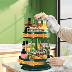 2 Layer Rotating Seasoning Bottle Rack Storage Tray Kitchen Spice Rack Organizer
