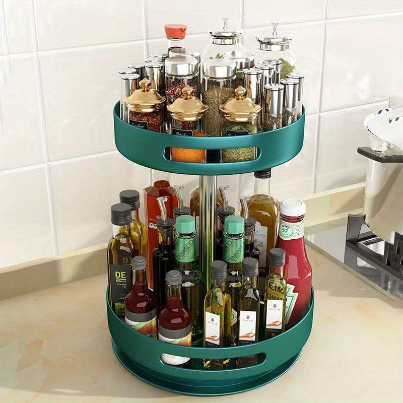 2 Layer Rotating Seasoning Bottle Rack Storage Tray Kitchen Spice Rack Organizer