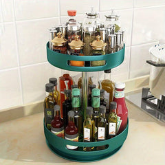 2 Layer Rotating Seasoning Bottle Rack Storage Tray Kitchen Spice Rack Organizer