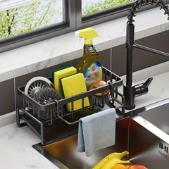 Kitchen Faucet Rack Sponge Drain Basket with Hook Toilet Storage Rack