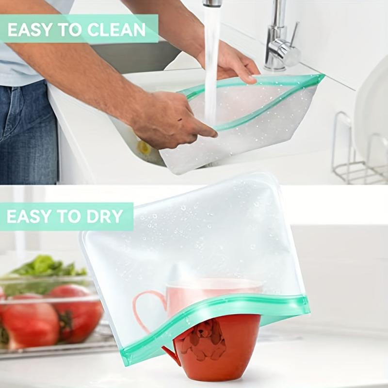 3Pcs Reusable Food Storage Bags Leakproof Freezer Ziplock Bags BPA Organizer