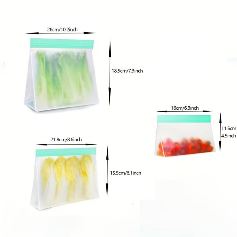 3Pcs Reusable Food Storage Bags Leakproof Freezer Ziplock Bags BPA Organizer