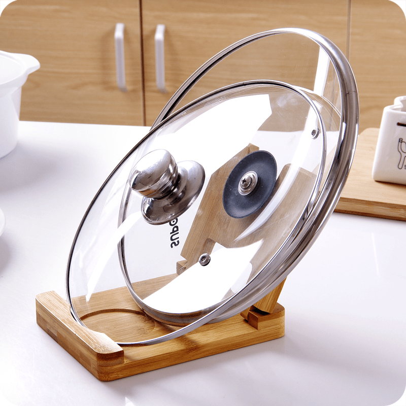 Foldable Wooden Pot Lid Holder & Spoon Rest for Stove Top