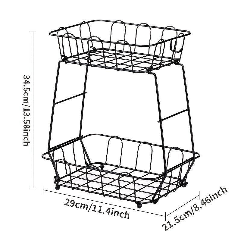 2 Tier Fruit Basket Bowl Stackable Vegetable Storage With Banana Tree Hanger