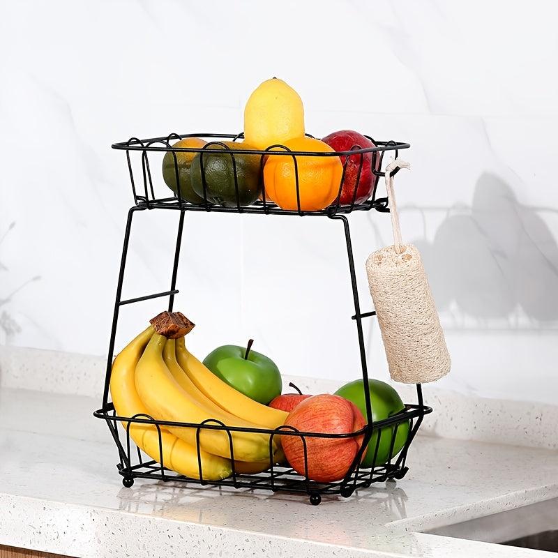 2 Tier Fruit Basket Bowl Stackable Vegetable Storage With Banana Tree Hanger