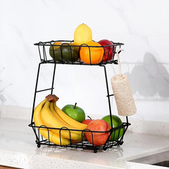 2 Tier Fruit Basket Bowl Stackable Vegetable Storage With Banana Tree Hanger