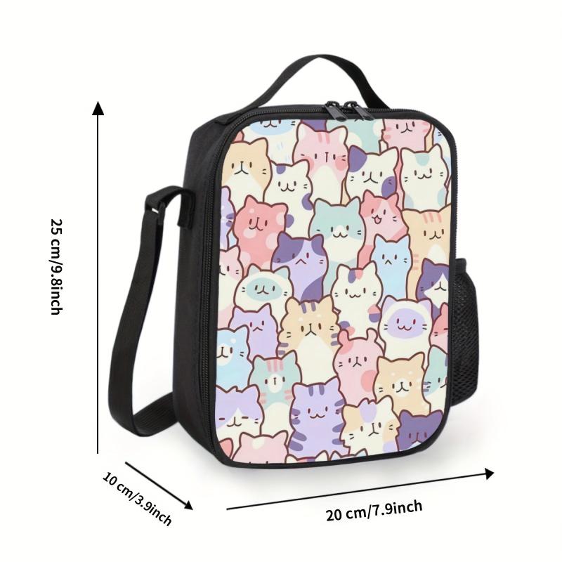 Cartoon Cats Lunch Bag Insulated Reusable Lunchbox For Office School Picnic