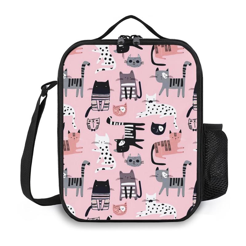 Cartoon Cats Lunch Bag Insulated Reusable Lunchbox For Office School Picnic