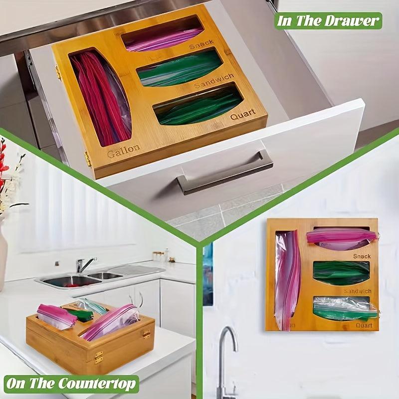 Bamboo Storage Bag Box Fresh Keeper Ziplock Bag Organizer