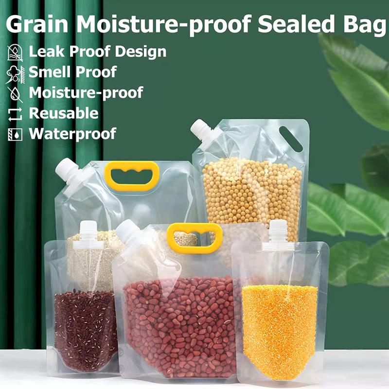 5pcs Grain Sealed Storage Bag Kitchen Supplies Moisture Proof Stand Up Pouch