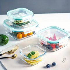 3pcs Glass Bento Box Microwave Safe Freshkeeping Lunch Box 800ml