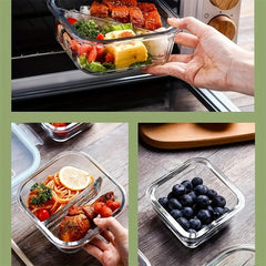 3pcs Glass Bento Box Microwave Safe Freshkeeping Lunch Box 800ml