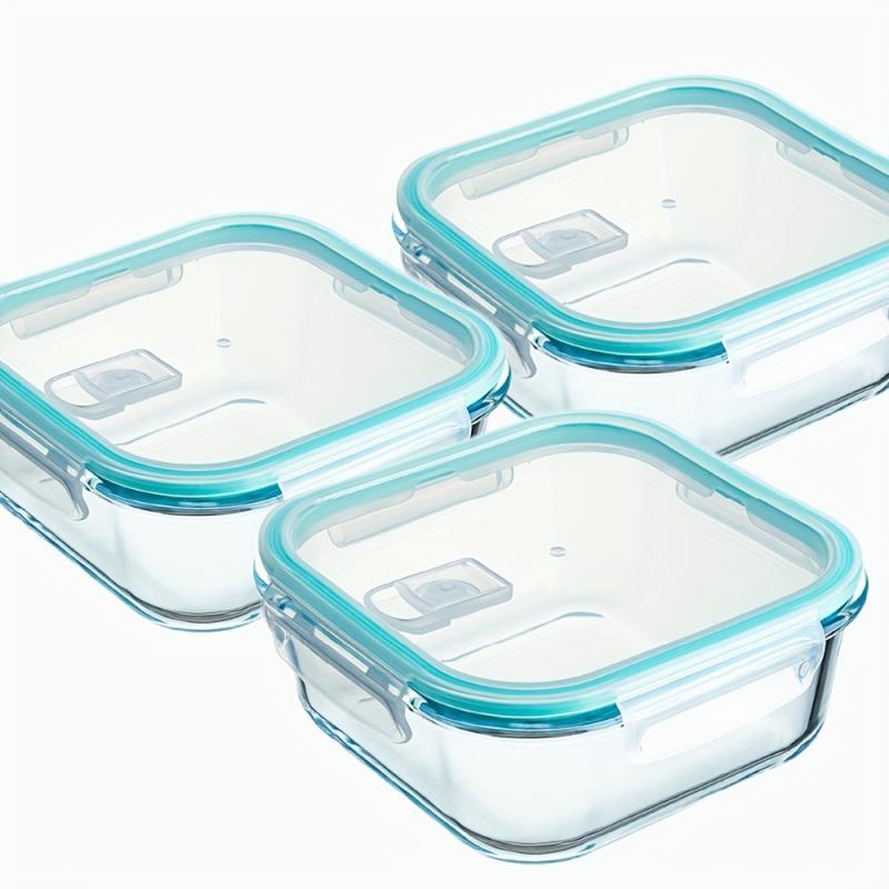 3pcs Glass Bento Box Microwave Safe Freshkeeping Lunch Box 800ml