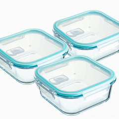 3pcs Glass Bento Box Microwave Safe Freshkeeping Lunch Box 800ml