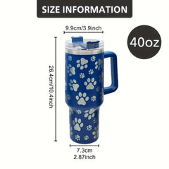 40oz Stainless Steel Tumbler Cat Paw Pattern Handle Portable Thermal Bottle