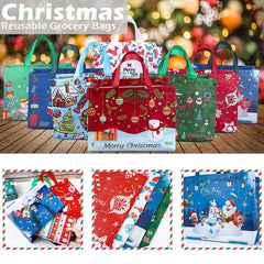 8PCS Christmas Gift Bags Reusable Reinforced Handle Grocery Bags