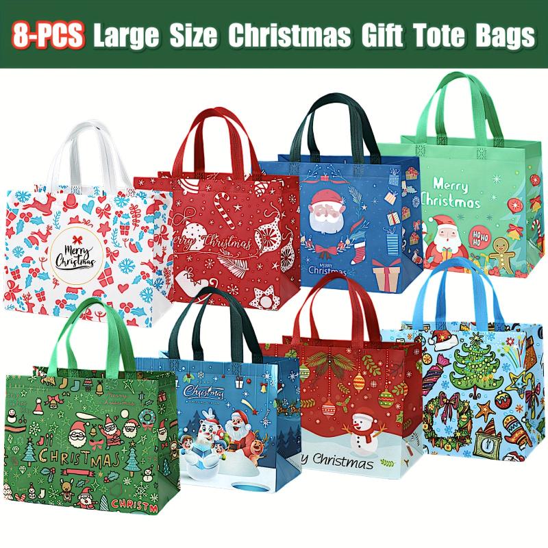 8PCS Christmas Gift Bags Reusable Reinforced Handle Grocery Bags