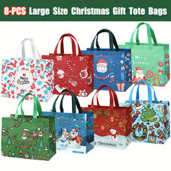 8PCS Christmas Gift Bags Reusable Reinforced Handle Grocery Bags