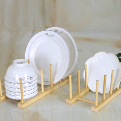 Bamboo Cup Holder & Dish Rack Drain Dry Store Plates Kitchen Organizer