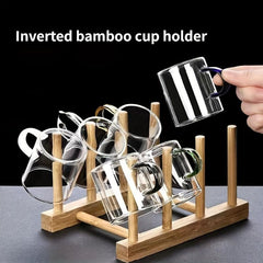 Bamboo Cup Holder & Dish Rack Drain Dry Store Plates Kitchen Organizer