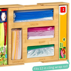 Ziplock Bag Storage Organizer Drawer Bamboo Dispenser