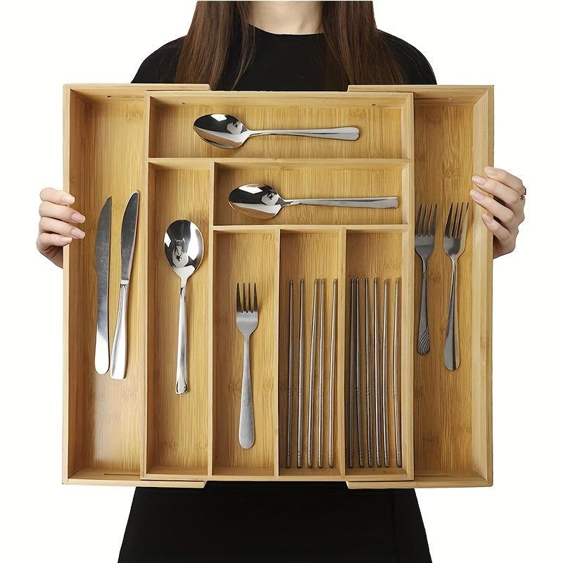 Expandable Bamboo Silverware Organizer Utensil Storage