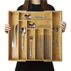Expandable Bamboo Silverware Organizer Utensil Storage