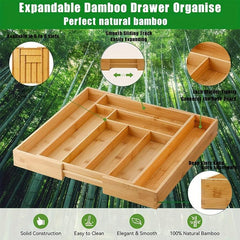 Expandable Bamboo Silverware Organizer Utensil Storage