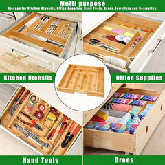 Expandable Bamboo Silverware Organizer Utensil Storage