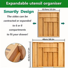 Expandable Bamboo Silverware Organizer Utensil Storage