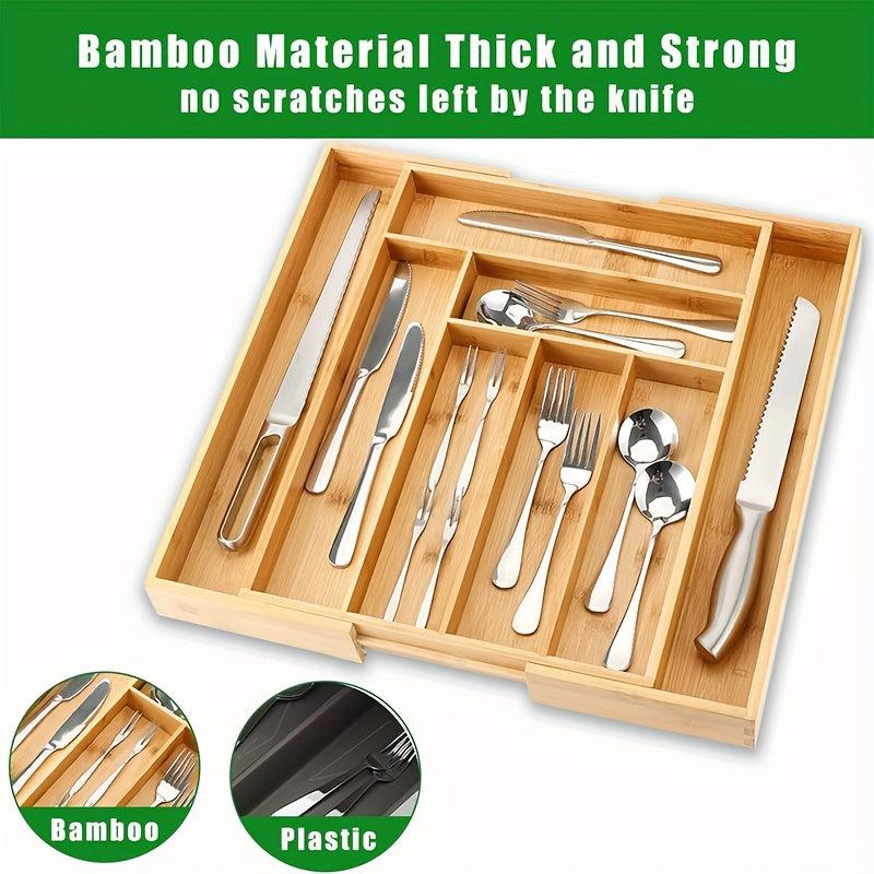 Expandable Bamboo Silverware Organizer Utensil Storage