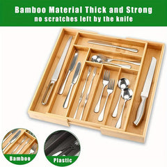Expandable Bamboo Silverware Organizer Utensil Storage