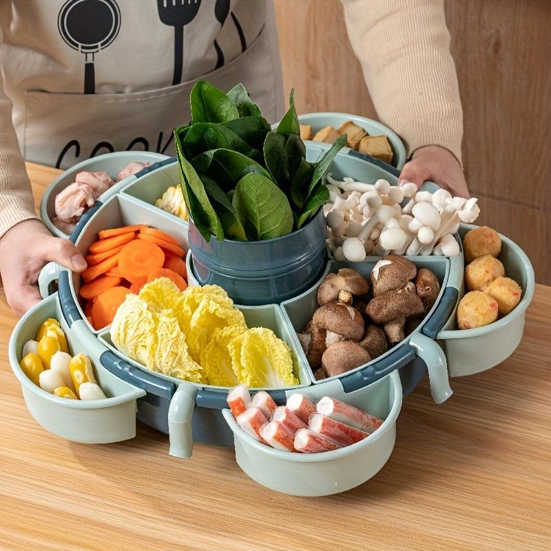360 Rotating Fruit/Vegetable Drain Basket Grid Kitchen Tray Hot Pot Food Serving