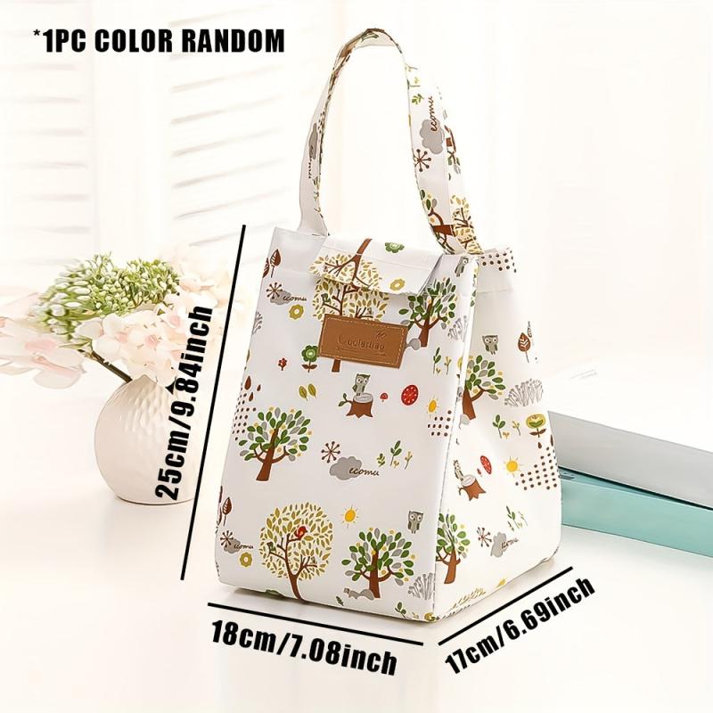 Leopard Printed Letter Sticker Lunch Bag Insulated Storage Bag