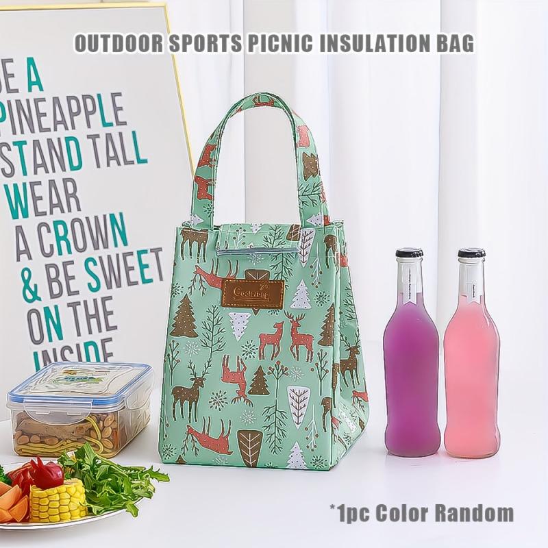 Leopard Printed Letter Sticker Lunch Bag Insulated Storage Bag