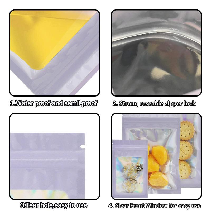 100pcs Holographic Resealable Storage Bag Aluminum Foil Mylar Film Deodorant Bag