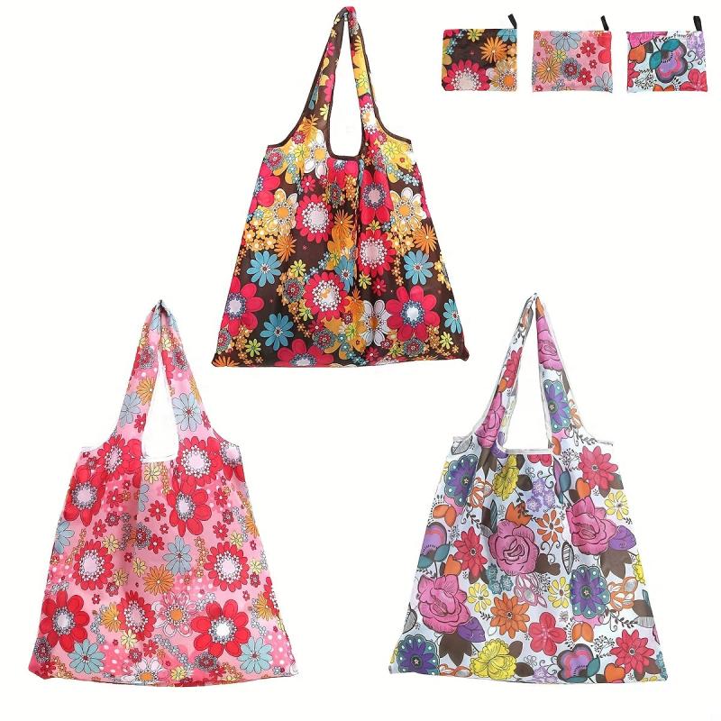 Floral Reusable Grocery Bag Large Foldable Shopping Tote Bag Flower